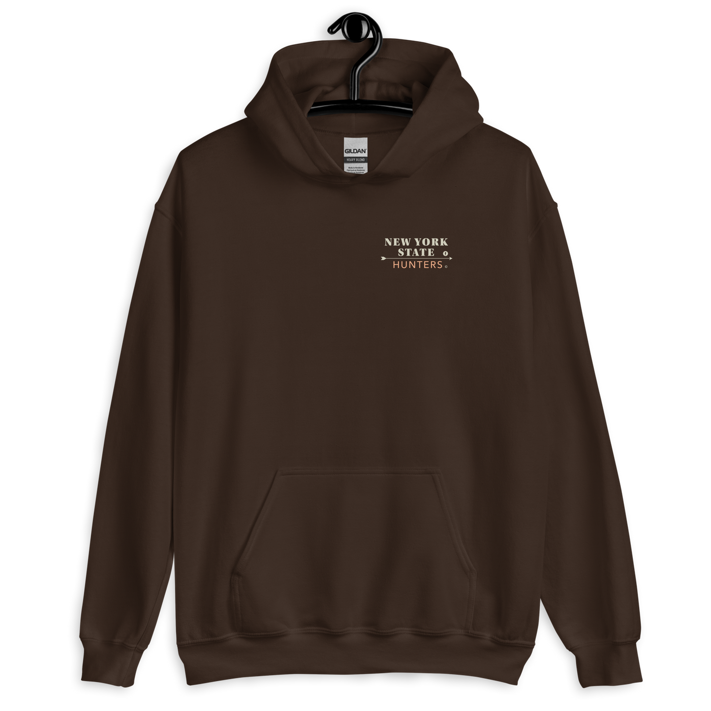 Front of New York State Hunters Hoodie in Dark Chocolate Color