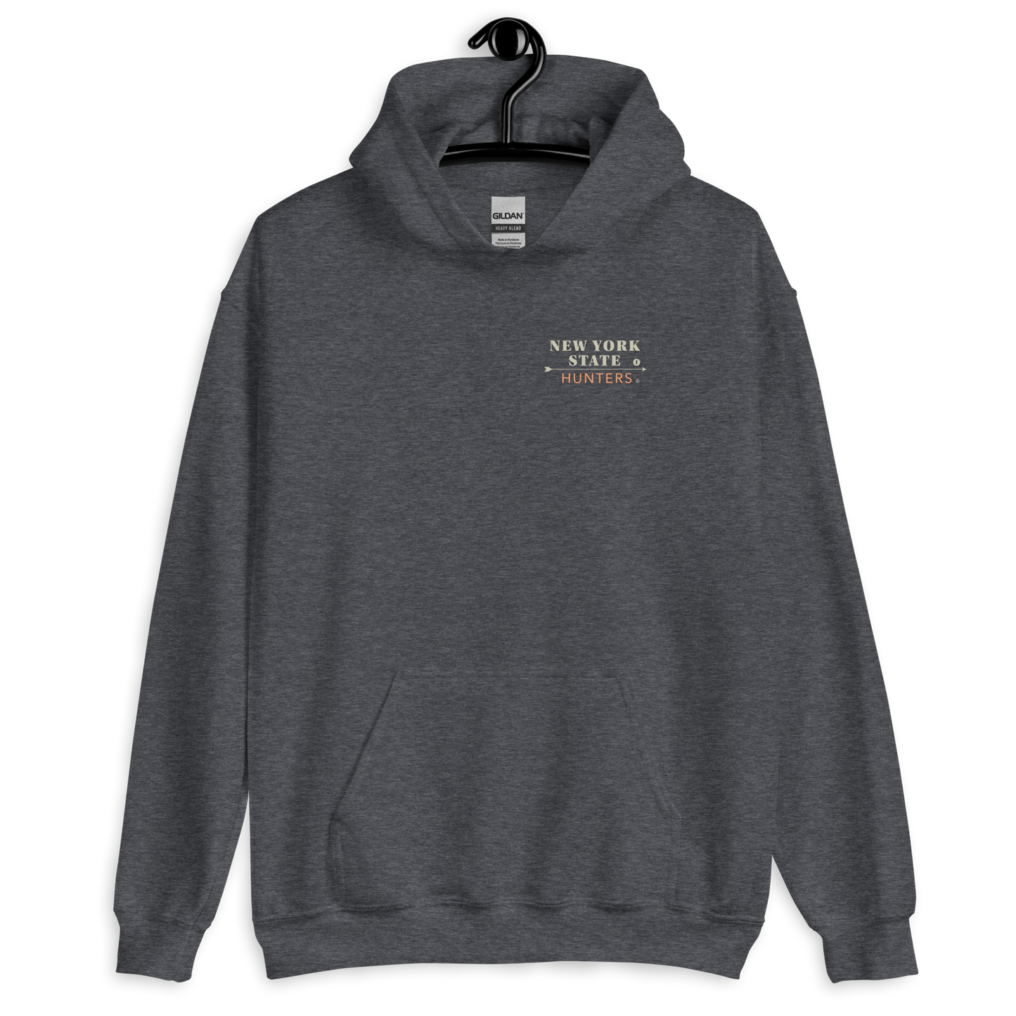 Front of New York State Hunters Hoodie in Dark Heather Color
