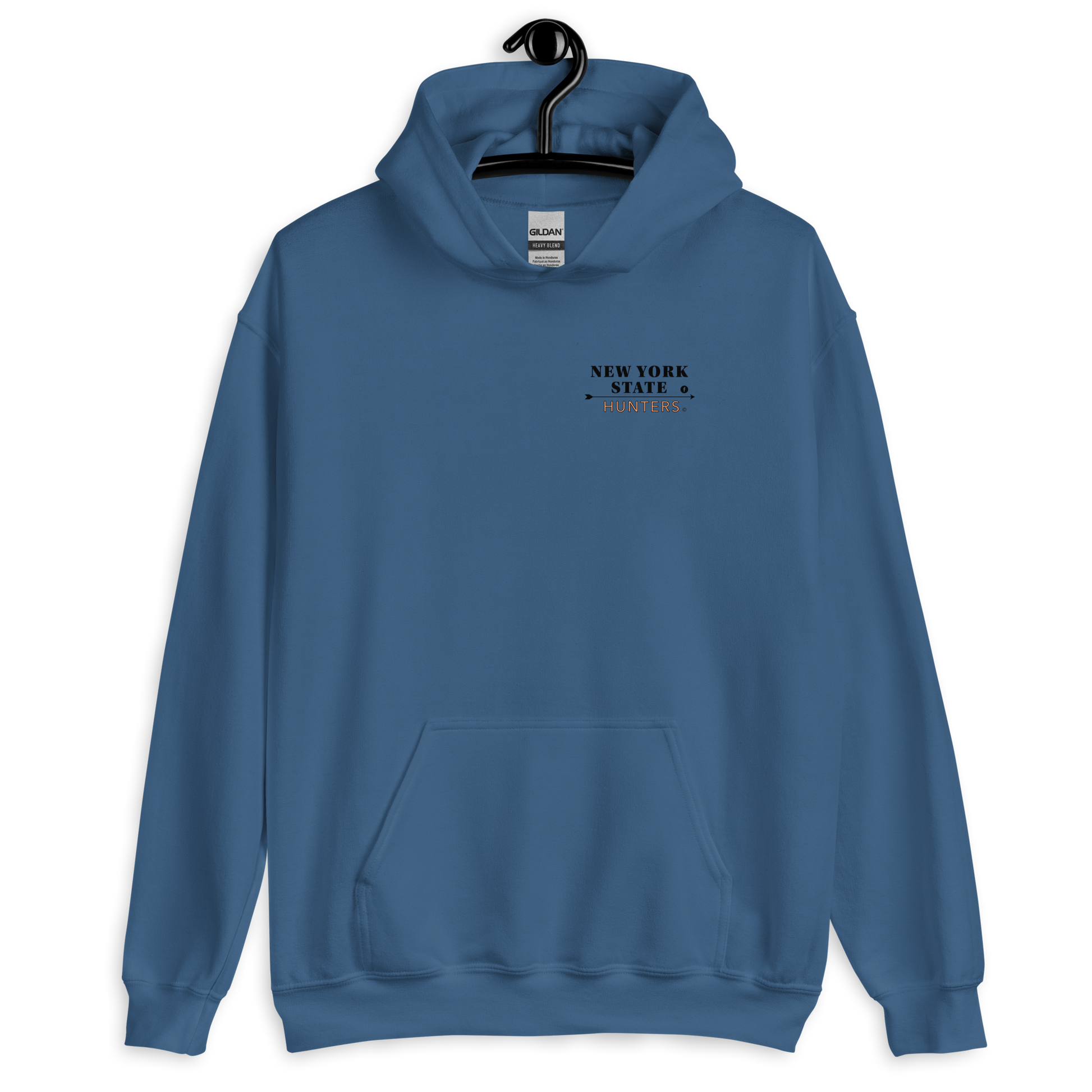 Front of New York State Hunters Hoodie in Indigo Blue Color